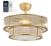 Ventilatore da soffitto in cristallo dorato, 48 cm, 6 livelli, silenzioso, controllo tramite app per