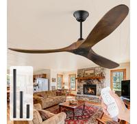 Ventilatore da soffitto in legno da 152cm senza luci con telecomando, ventilatore da soffitto rustico per patio all'aperto impermeabile con motore a corrente continua reversibile a sei velocità