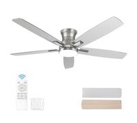 Ventilatore da soffitto in nichel spazzolato da 132 cm, con luce e telecomando. Silenzioso, dimmerabile, 3 CCT, 6 velocità, reversibile, a basso profilo, ventilatore da soffitto CC per interni o