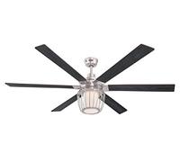 Ventilatore da soffitto in nichel spazzolato da 153 cm Westinghouse Lighting Willa con luce e telecomando, luce LED dimmerabile, vetro smerigliato, paralume a gabbia