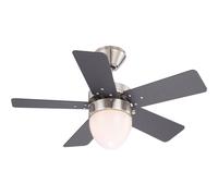 Ventilatore da soffitto in vetro a 3 velocità ventilatore da soffitto con interruttore a strappo avanti/indietro, pale reversibili, metallo, 1x E27, P 76 cm