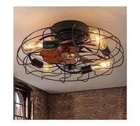 Ventilatore da soffitto invisibile con luci 20'' Industrial Retro Ceiling Fan with Lights, Remote Control Caged Ceiling Fan Farmhouse Low Profile Fan Ceiling Light Fixture for Bedroom Living Room Kitc