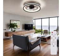 Ventilatore da soffitto lampada da soffitto luce soggiorno camera da letto lampada sala da pranzo, metallo plastica nero, telecomando dimmerabile rotazione destra/sinistra, LED 30W 2215Lm 2700-6500K, 