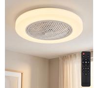 Ventilatore da Soffitto LED Lampada Regolabile Rotondo Bianco Luce Notte Timer