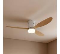 Ventilatore da soffitto LED Lucande Kayu, bianco/legno, DC, 132 cm LUCANDE