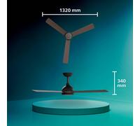 Philips Civx ventilatore a soffitto LED, 3 pale, 132 cm di diametro, 2500 lumen, tre luci bianche (3000 K / 4500 K / 6500 K), intensità regolabile a 10%, Telecomando incluso, Nero/Legno Scuro
