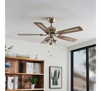 Ventilatore da soffitto Lindby con luce Anariki, silenzioso, in ottone LINDBY