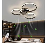 Ventilatore da Soffitto Moderno E Silenzioso con Illuminazione Plafoniera da Soggiorno A LED Dimmerabile con Ventilatore E Telecomando Lampada con Ventilatore Ad Anello Ultra Sot, Black, 3 Rings