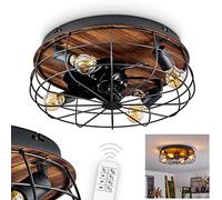 Ventilatore da soffitto Moscavide, ventilatore in metallo/plastica in nero/look legno/marrone con telecomando, plafoniera con spot orientabili, 4 x E27 IP20, senza lampadina/e