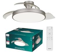Philips Atlas Ventilatore a Soffitto con Pale Retrattili e Lampadina LED, 3 Pale, Pala Aperta 106 cm, 4.500 lm, Luce Bianca Tunabel 3.000-6.500 K, Regolabile Fino al 5%, Telecomando Incl., Nichel