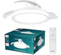 Philips Bliss Ventilatore a Soffitto con Pale Retrattili e Lampadina LED, 3 Pale, Pala Aperta 106 cm, 4.500 lm, Luce Bianca Tunabel 3.000-6.500 K, Regolabile Fino al 5%, Telecomando Incl., Bianco