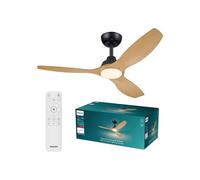 Philips Olas Ventilatore a soffitto illuminazione LED, 3 pale, 132 cm di diametro, 2650 lm, luce bianca tunabel da 3000 K a 6500 K, intensità regolabile al 5%, telecomando incluso, nero/legno
