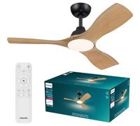 Philips Olas ventilatore a soffitto illuminazione LED, 3 pale, 107 cm di diametro, 2650 lumen, luce bianca tunabel da 3000 K a 6500 K, intensità regolabile al 5%, telecomando incluso, nero/legno