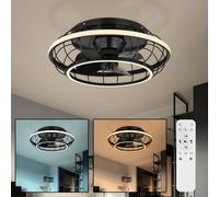 Ventilatore da Soffitto Plafoniera da Soggiorno Nero Telecomando Regolabile LED [EEK: Non valutato]