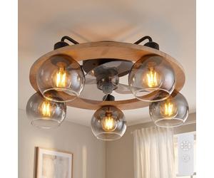 Ventilatore da Soffitto Plafoniera Ventilatorlampe Fumo Legno Telecomando Timer [EEK: Non valutato]