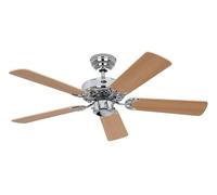 Ventilatore da Soffitto Senza Luce Ventola Cromo & Faggio Classic Royal 103 CM