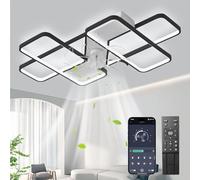 Ventilatore Da Soffitto Silenzioso Con Illuminazione,plafoniera Dimmerabile Da 85W Con Ventilatore,6 Velocità Del Vento,plafoniera Reversibile Con Ventilatore,per Soggiorno,camera Da Letto,nero,90cm