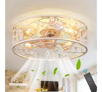 Ventilatore da Soffitto Silenzioso con Luce e Telecomando E27 Retrò Fan Plafoniera in Cristallo Industrial Vintage Gabbia in Metallo Lampadario per camera da letto soggiorno Ristorante illuminazione