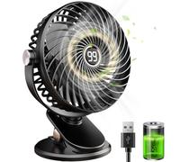 Ventilatore da Tavolo, 6000 mAh Mini Ventilatore USB con Display LCD, 5 Velocità 720° Rotante Piccolo Ventilatore Portatile Ricaricabile, Ventilatore con Clip per Ufficio Casa Campeggio-Nero