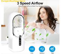 Ventilatore da tavolo Ventilatore personale da tavolo portatile senza lama con 7 colori Luce ambientale Umidificatore elettrico a 3 velocità F6-recharge
