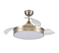 Ventilatore DC Cala Cuoio, elegante e potente da 48 W e 4800 lm. Offre 3 velocità, timer, telecomando e memoria. Regolazione della luce: 3000-4000-6000K per comfort ed efficienza.