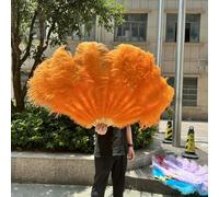 Ventilatore di piume di struzzo, ventaglio pieghevole in piume di struzzo, 13 ossa, rosa chiaro, multicolore, 100 - 130 cm, set da 1 o 2, per festa danzante, matrimonio (11 arancia, 100 cm 1 mano