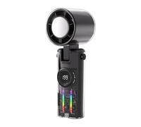 Ventilatore elettrico portatile, ricaricabile tramite USB, con luci colorate, compatto, per il caldo, con cordino, per lavoro, pesca, picnic, viaggi