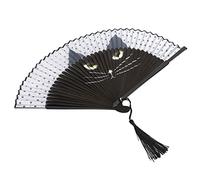 Ventilatore in rattan con gatto a getto d'inchiostro laccato mano pratica per chiesa, fan in stile giapponese per ballare, bambù