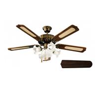 VENTILATORE METALLO FINITURA OTTONE BRUNITO 5 PALE KIT LUCE VETRO
