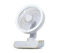 Ventilatore multifunzione da tavolo, ricaricabile tramite USB, automatico, illuminazione ambientale, 5 velocità, con base telecomandata, può essere utilizzato come supporto per telefono cellulare