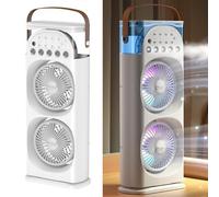 Ventilatore nebulizzatore a 5 porte con funzione oscillante e aromaterapia, ventilatore da scrivania alimentato tramite USB con serbatoio dell'acqua da 600 ml e luci di raffreddamento a LED per una