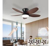 Ventilatore Pale Da Soffitto Con Luce E Telecomando, Silenzioso 5 Pale Lampadario Con Ventola, Dimmerabile LED Plafoniera Ventilatore Per Camera Da Letto, Cucina, Soggiorno-Black+WoodGrain||36in