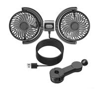 Ventilatore per auto a doppia testa con USB e rotazione di 360 gradi per il raffreddamento del sedile posteriore e una migliore circolazione dell'aria del veicolo