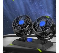 Ventilatore per auto da 12 V, 24 V e 5 V, con doppia testa alimentato tramite USB, regolabile a 2 velocità e rotazione a 360 gradi per un raffreddamento efficiente e flusso d'aria (5 V)