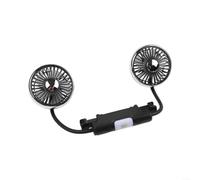 Ventilatore per auto, doppio USB, 2 luci LED, rotazione a 360°, 3 livelli, alimentazione di tipo C per sedile posteriore, auto e casa, nero