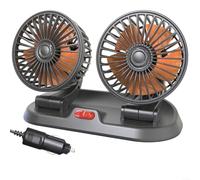 Ventilatore per auto multi-tensione a doppia testa, 5 V/12 V/24 V, con impostazioni regolabili a due velocità e ventilazione automatica, alimentato tramite USB per lunghi viaggi su strada e