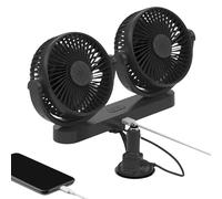 Ventilatore per auto rinfrescante, doppio ventilatore elettrico 12 V/24 V, accessorio per auto a 3 velocità con rotazione a 360°, di circolazione 'aria per 12 V e 24 V