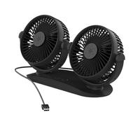 Ventilatore per auto USB - ventilatore posteriore per auto | Forte doppia testa | Dispositivo di raffreddamento a basso rumore | per cruscotto di rotazione a 360 gradi per veicoli