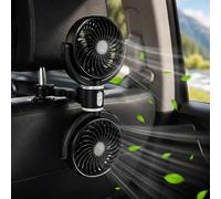 Ventilatore per auto, ventilatore per sedile posteriore, ventilatore a doppia testa, per auto, controllo del vento a tre livelli, ventilatore USB, per interni del veicolo