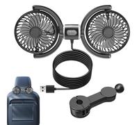 Ventilatore per sedile auto, ventola a 3 velocità, doppia testa per poggiatesta posteriore, 10,6 x 8 x 34 cm, portatile, girevole a 270 gradi, per sedile posteriore, ventilatore per berlina, SUV