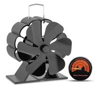 Ventilatore per stufa a 6 pale alimentato a calore, ventilatori per stufa a legna con termometro per stufa a legna/ceppi/camino, funzionamen