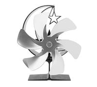 Ventilatore per stufa a legna a 6 pale, ventilatore per camino alimentato dal calore, ventilatore termoelettrico per stufa a legna con motivo a mezzaluna, circolazione dell’aria (Argento)