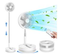 Ventilatore Pieghevole a Oscillante con Telecomando, 9" Bianco Ventilatore da Pavimento/Tavolo, 7200mAh USB Ricaricabile, 4 Velocità, Timer, Silenzioso per Camera da Letto Ufficio Viaggio Scrivania