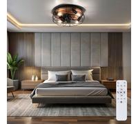 Plafoniera TRONDHEIM egolazione intensità e timer D.50cm base effetto legno e gabbia metallo nero opaco R61105032