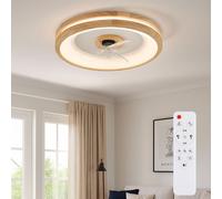 Ventilatore Plafoniera Lampada di Legno Luci Diurne Timer Regolatore Telecomando [EEK: E]