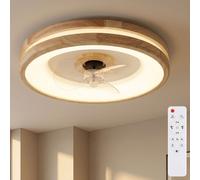 Ventilatore Plafoniera Lampada di Legno Timer Regolabile Telecomando Cct LED