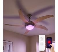 Ventilatore Plafoniera Legno Controllo Vocale Telecomando App Ventola LED RGB