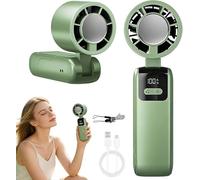Ventilatore Portatile 3 in 1 con Display LED e Raffreddamento Turbo, Ventilatore da Collo/Scrivania Ricaricabile USB Pieghevole per Viaggi, Ufficio, Casa, Palestra, attività Estive e Regalo,Green