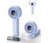 Ventilatore portatile, 4000 mAh, ventilatore personale ricaricabile, mini ventilatore da tavolo pieghevole a 180° con 6 velocità del vento, display digitale LCD, cordino come ventilatore da collo,