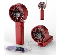 Ventilatore portatile, 4000 mAh, ventilatore personale ricaricabile tramite USB, mini ventilatore da tavolo pieghevole a 180°, 6 velocità del vento, display digitale LCD, cordino come ventilatore da